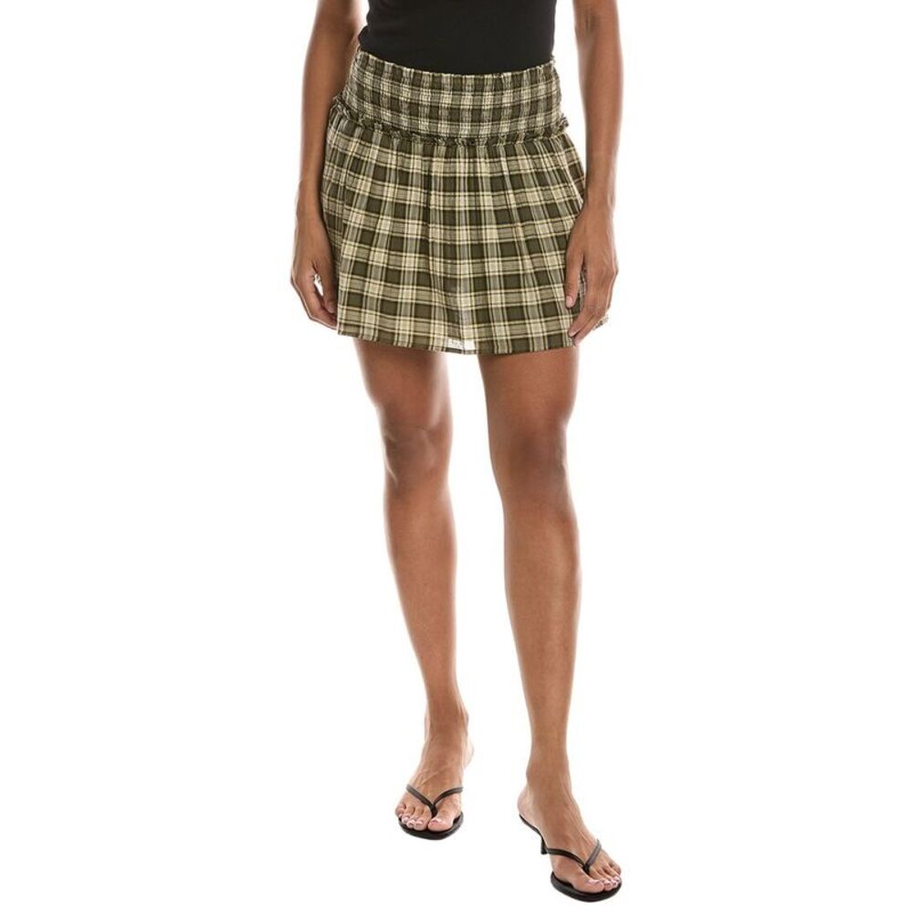 Madewell Womens Smocked Waist Tiered Mini Skirt, Green